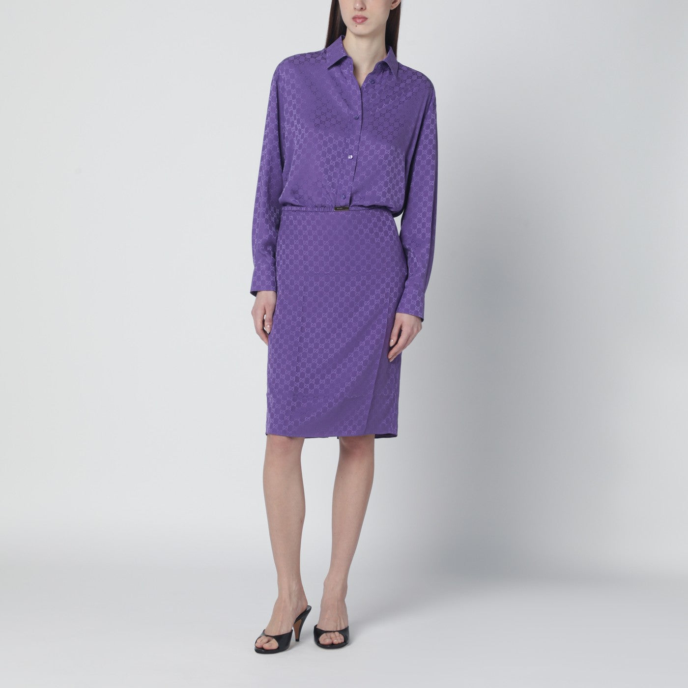 Chemise oversize violette en soie jacquard GG