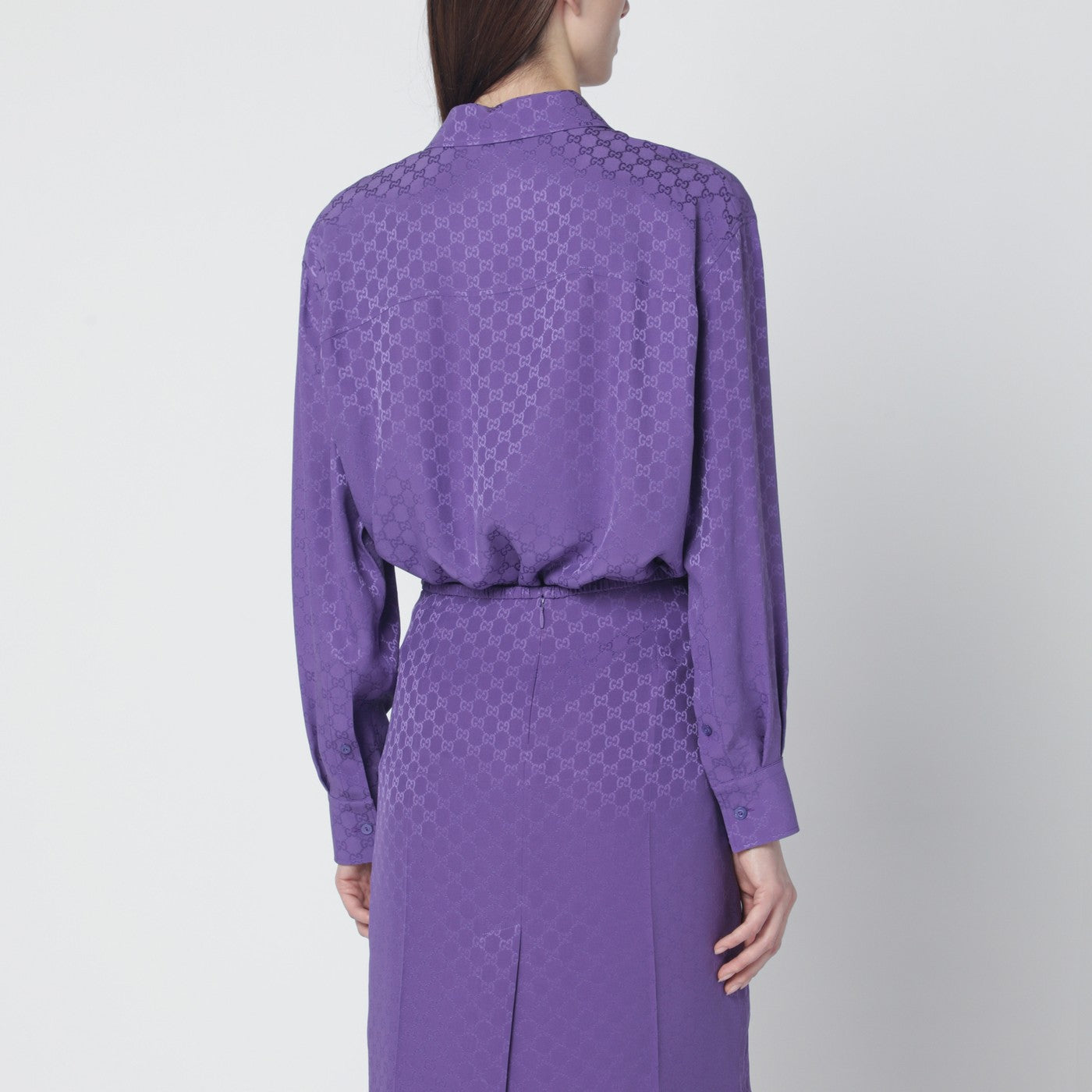 Chemise oversize violette en soie jacquard GG