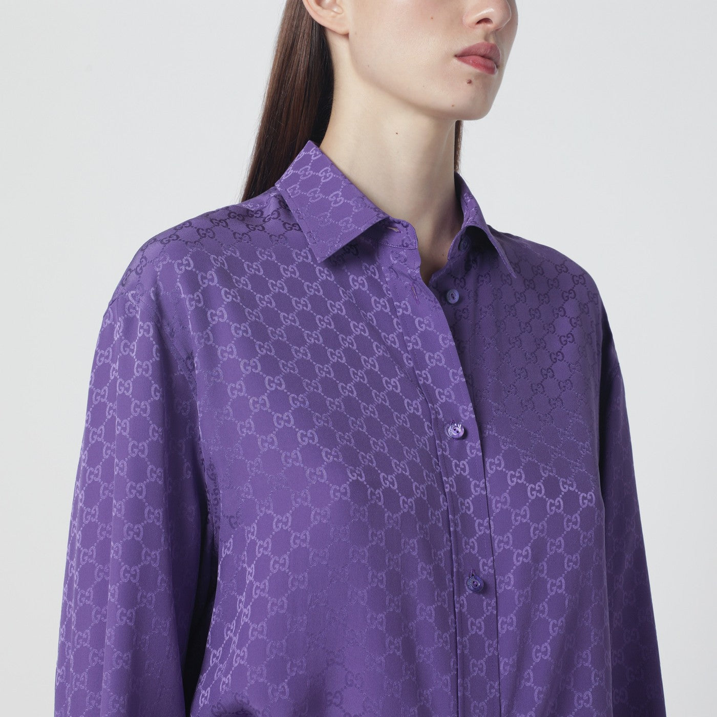 Chemise oversize violette en soie jacquard GG