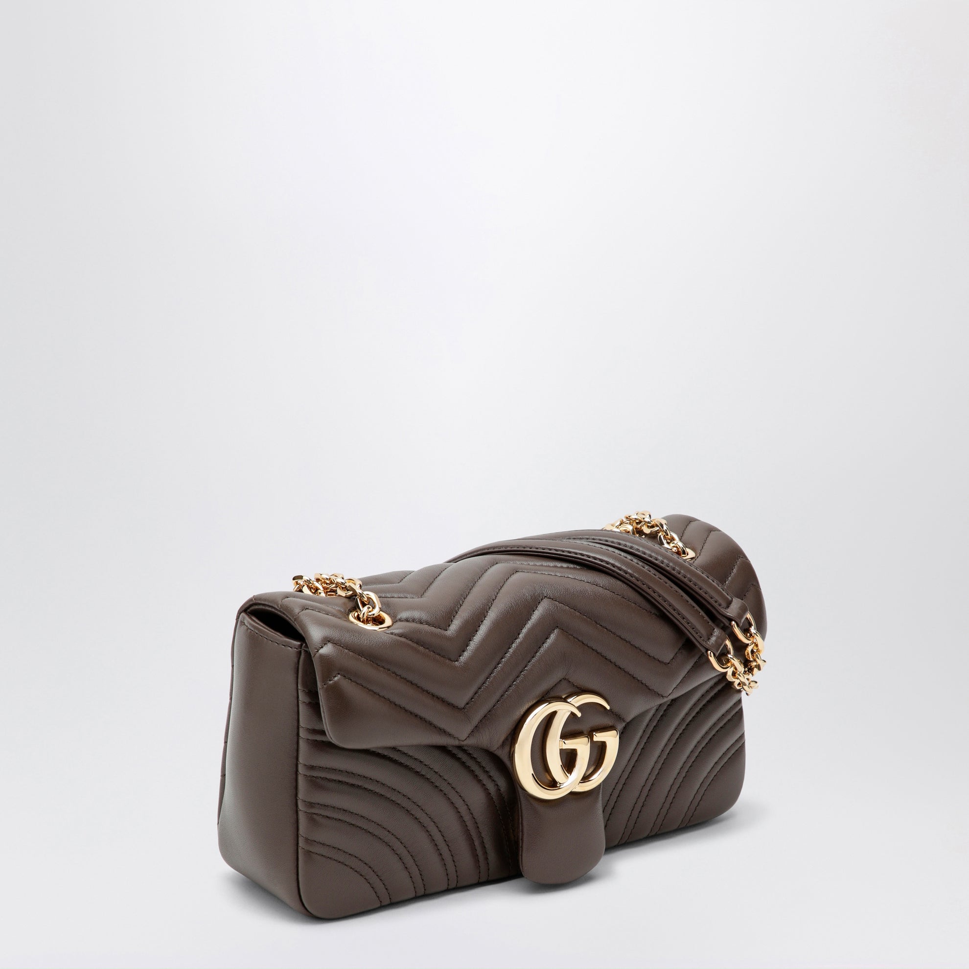 Borsa a spalla GG Marmont media in pelle color tortora