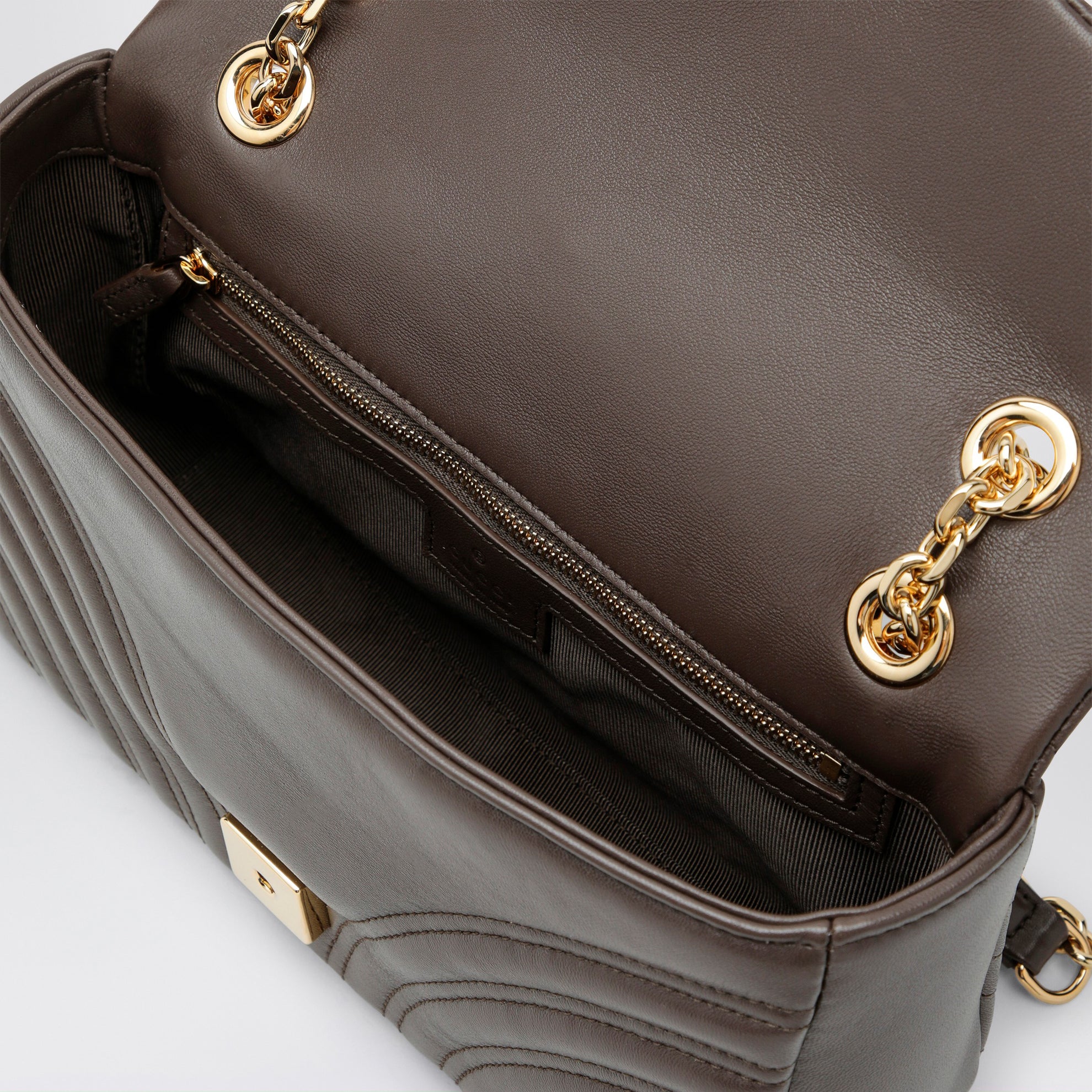 Borsa a spalla GG Marmont media in pelle color tortora
