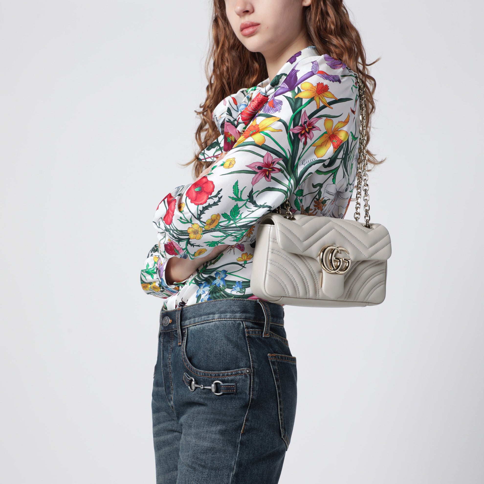 Small white GG Marmont shoulder bag