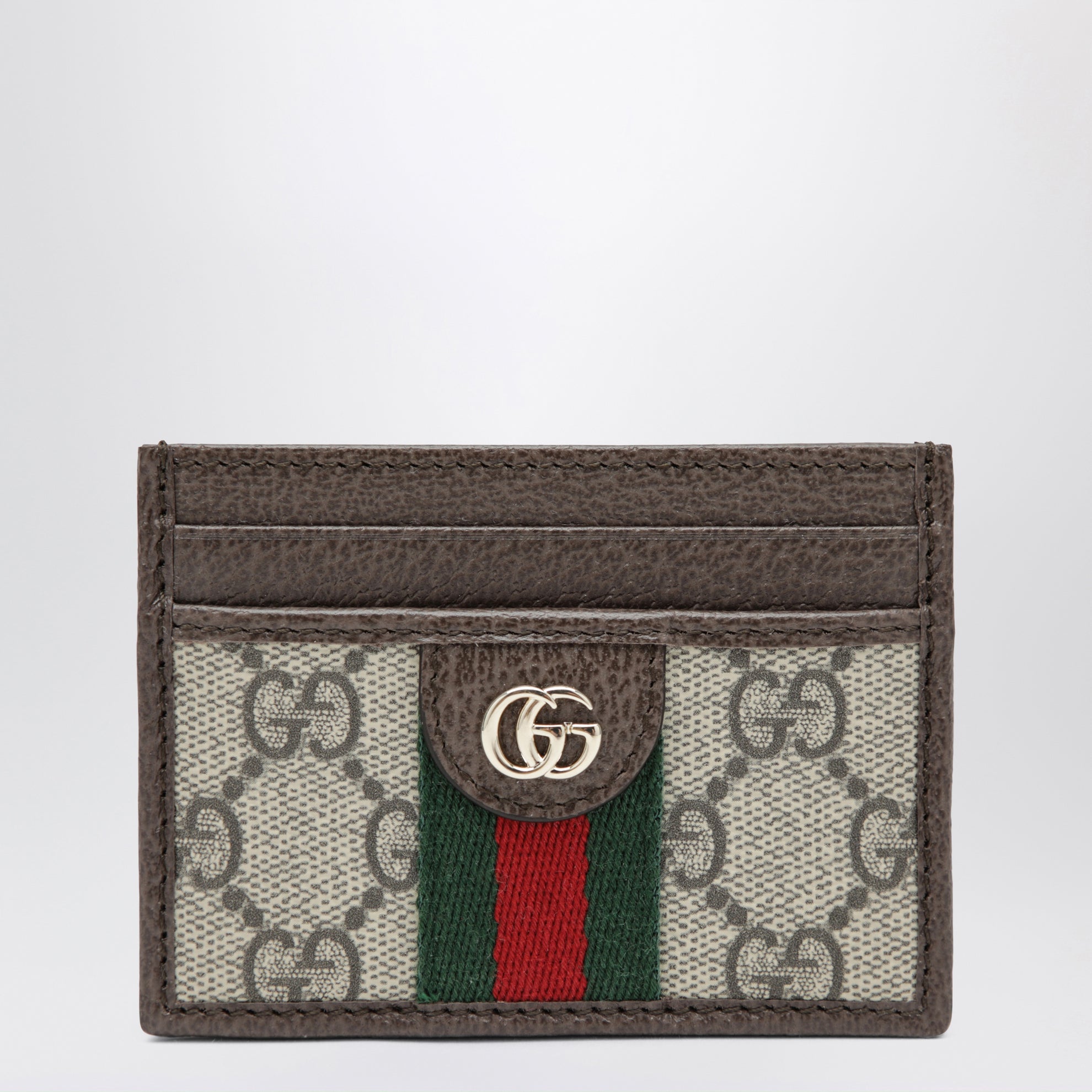 gucci card sleeve GUCCI Ophidia GG Supreme card holder in beige/dark brown