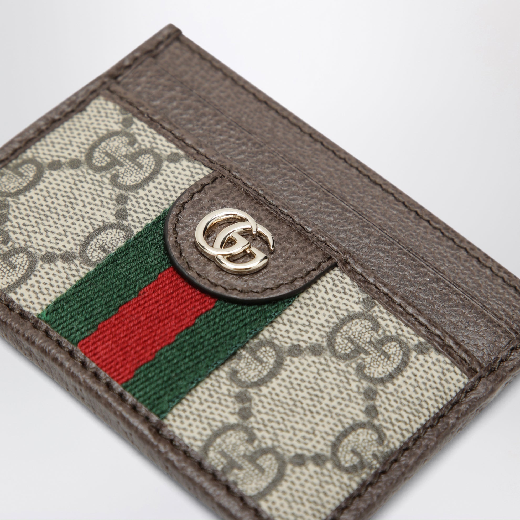 gucci card sleeve GUCCI Ophidia GG Supreme card holder in beige/dark brown