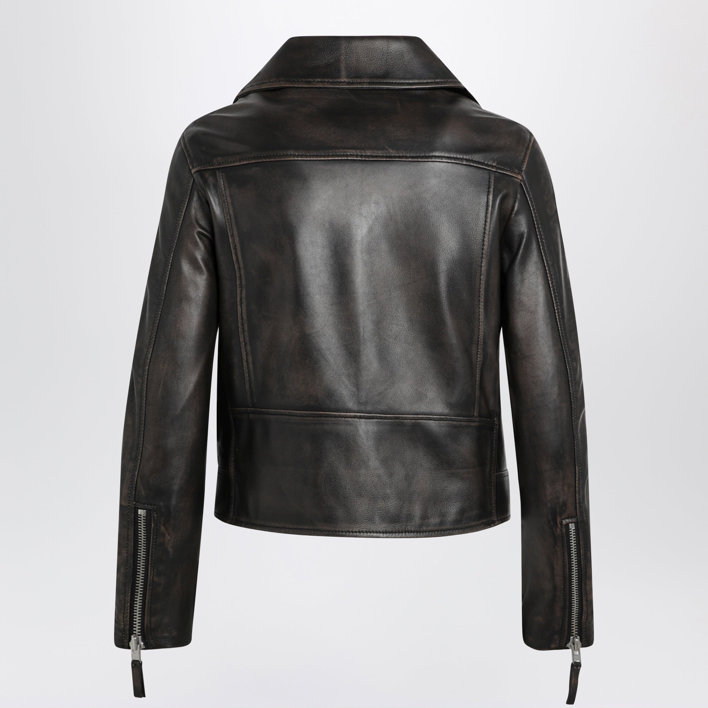 Sword 6644 Black vintage-effect leather biker jacket | TheDoubleF