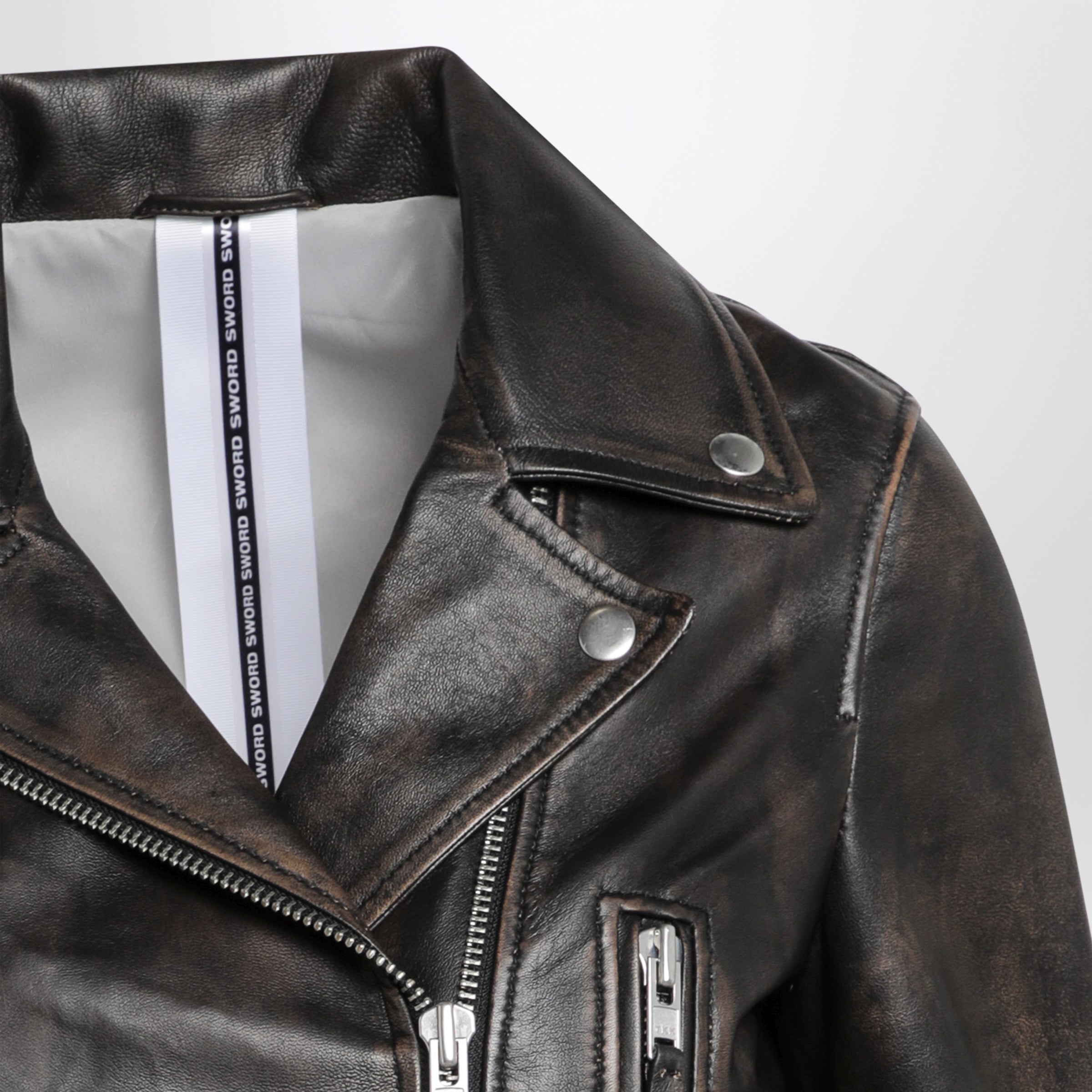 【専用】SWORD LEATHER ジャケット Sword 6644 Black vintage-effect leather biker jacket | TheDoubleF