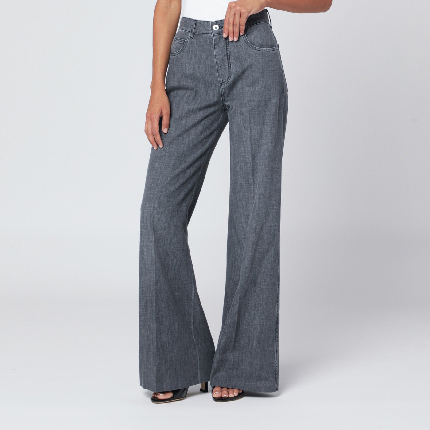 Schwarze ausgebleichte Palazzo-Jeans