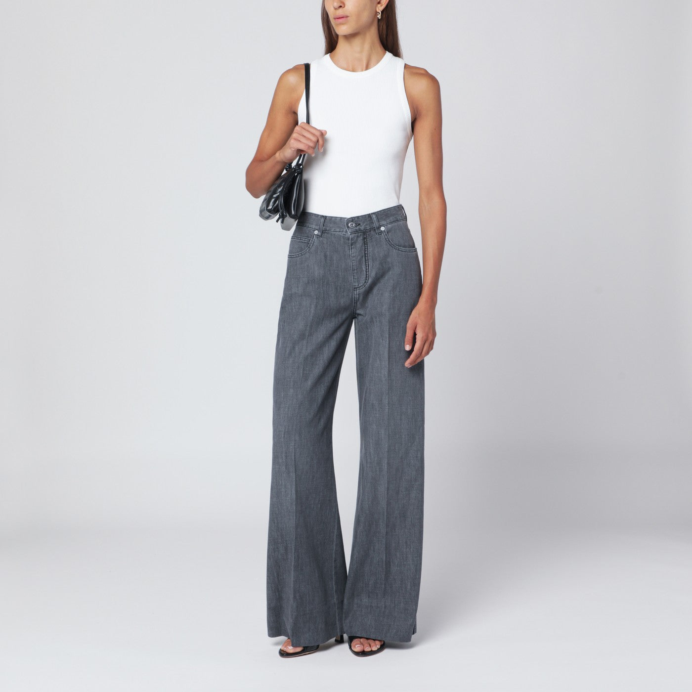 Schwarze ausgebleichte Palazzo-Jeans