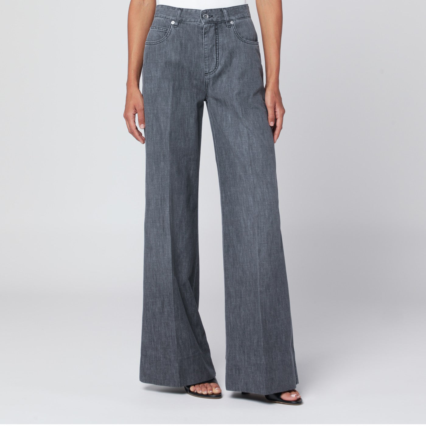 Schwarze ausgebleichte Palazzo-Jeans