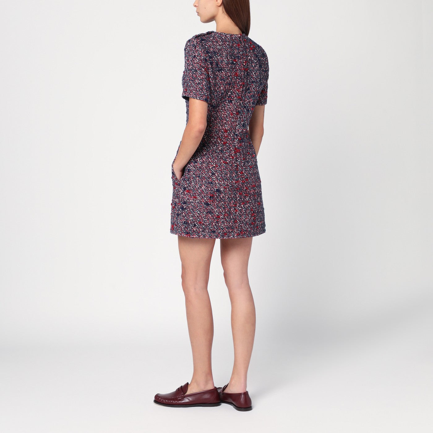 Abito in lana bouclé blu e rosso