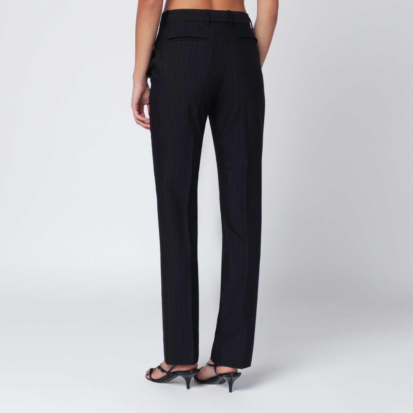Pantalon noir en laine à rayures