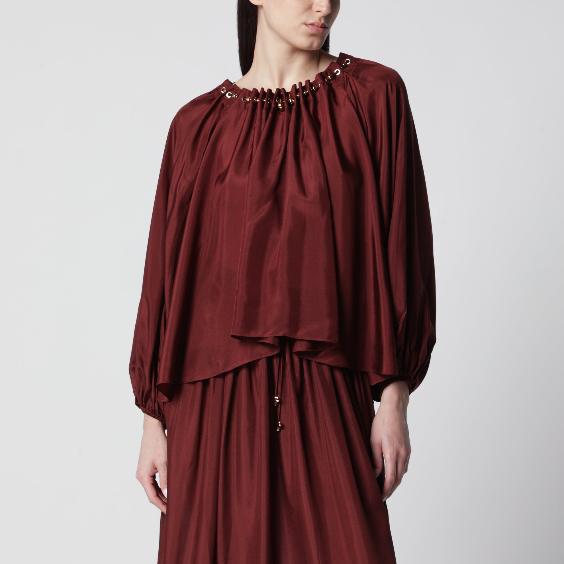 Blusa arricciata Aster in Merlot