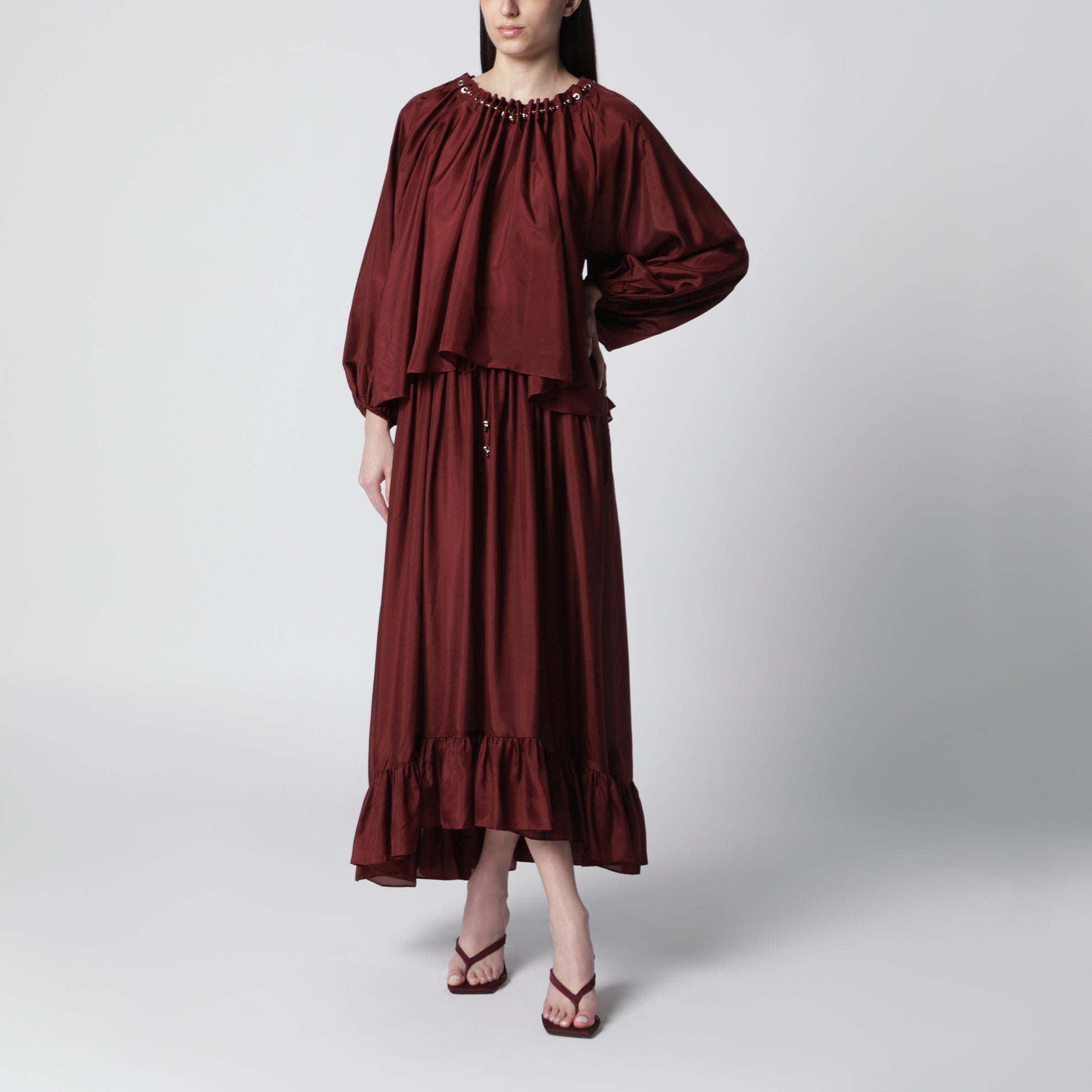 Blusa arricciata Aster in Merlot