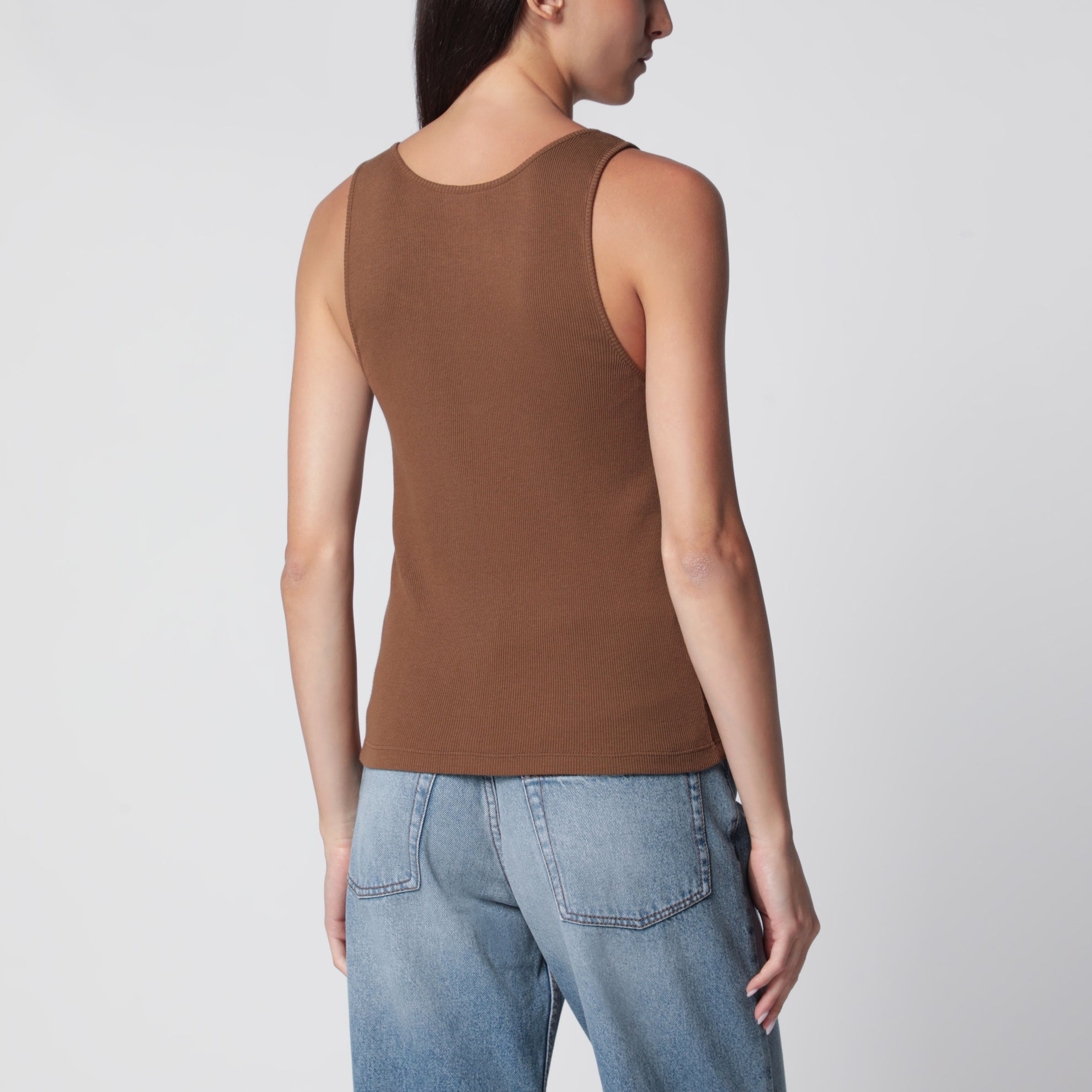 Canotta Cassandre in jersey di cotone a coste color cognac