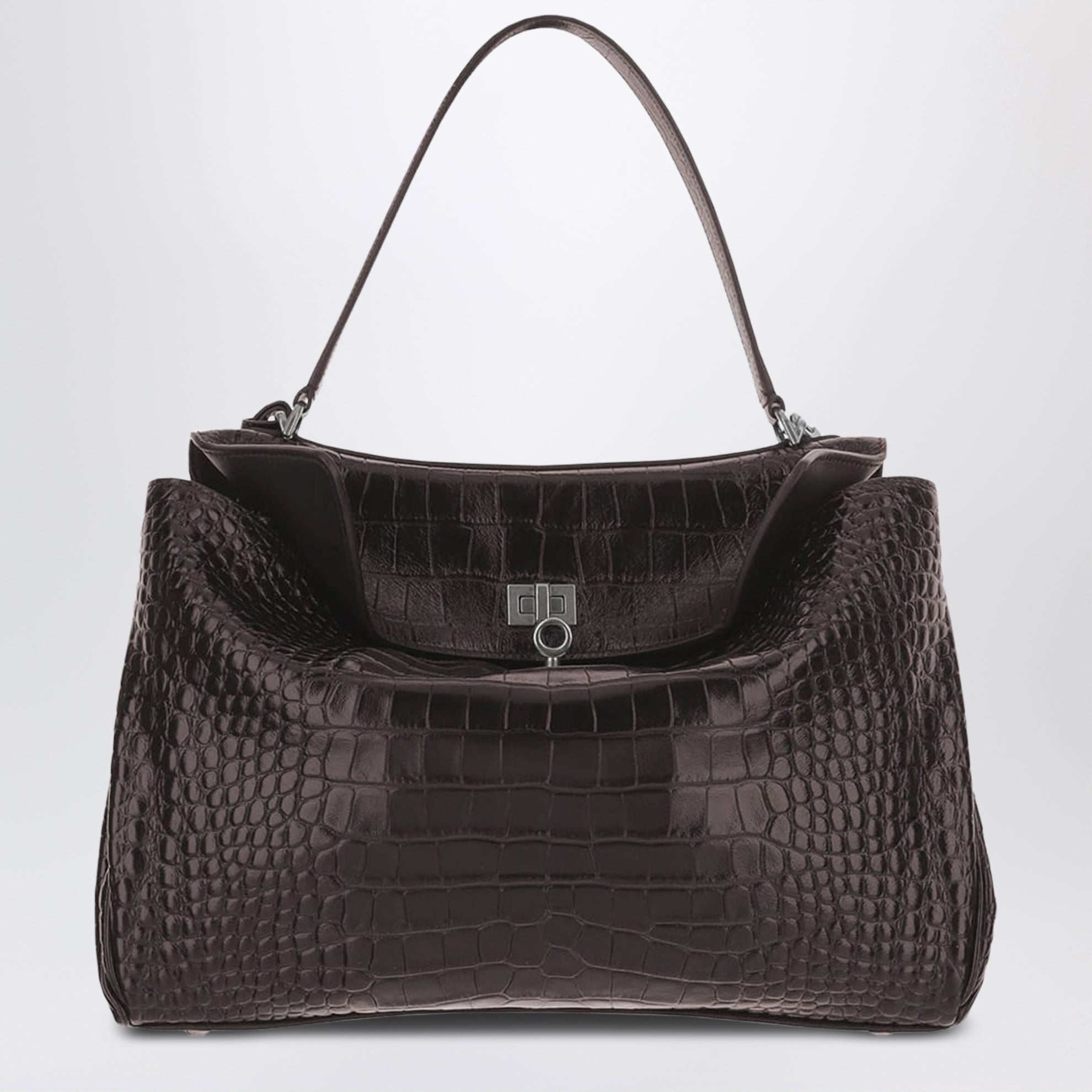Rodeo mini handbag in espresso crocodile-embossed leather