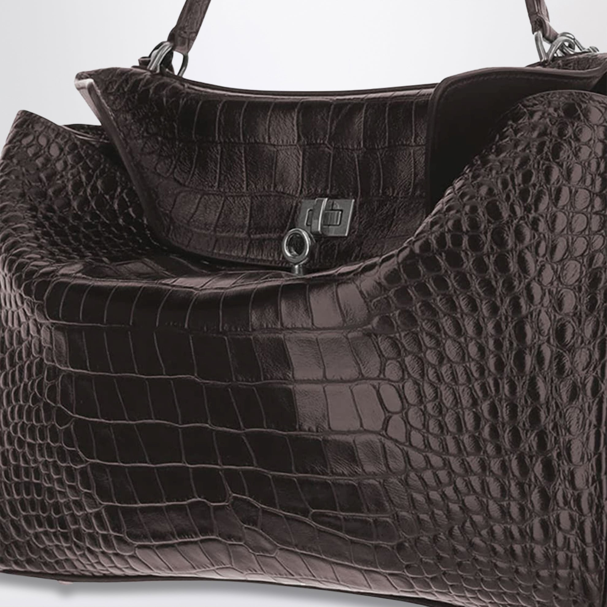 Rodeo mini handbag in espresso crocodile-embossed leather