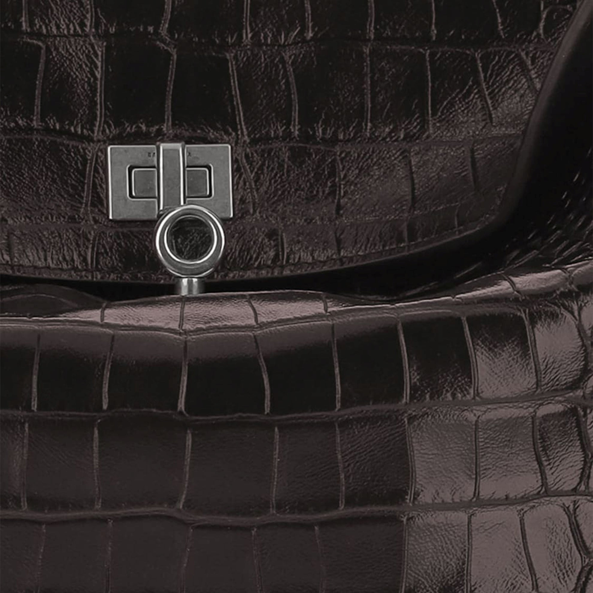 Rodeo mini handbag in espresso crocodile-embossed leather