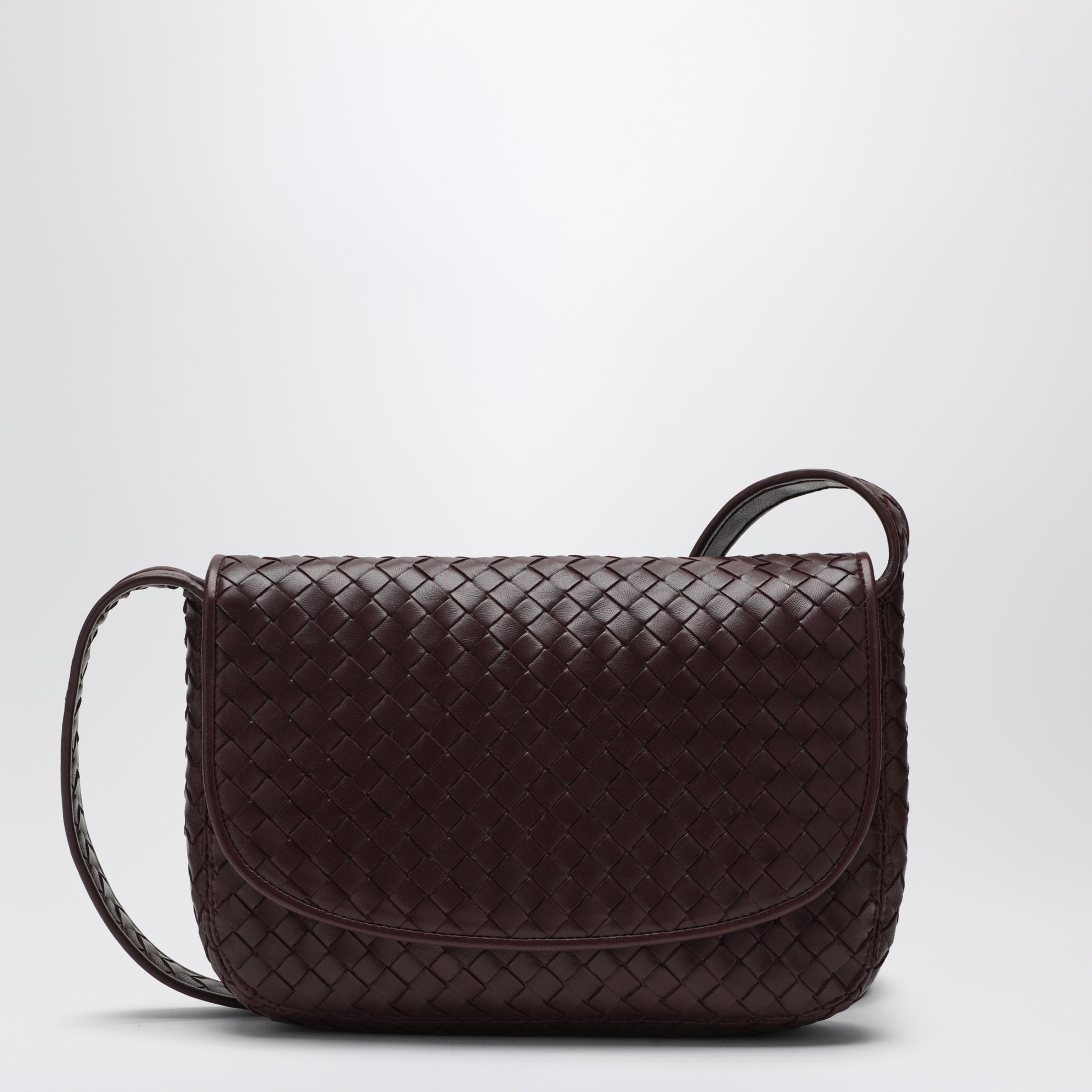 Braided leather shoulder bag mahogany