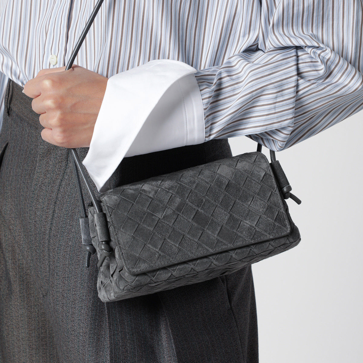 Notturno bag in grey Intrecciato suede