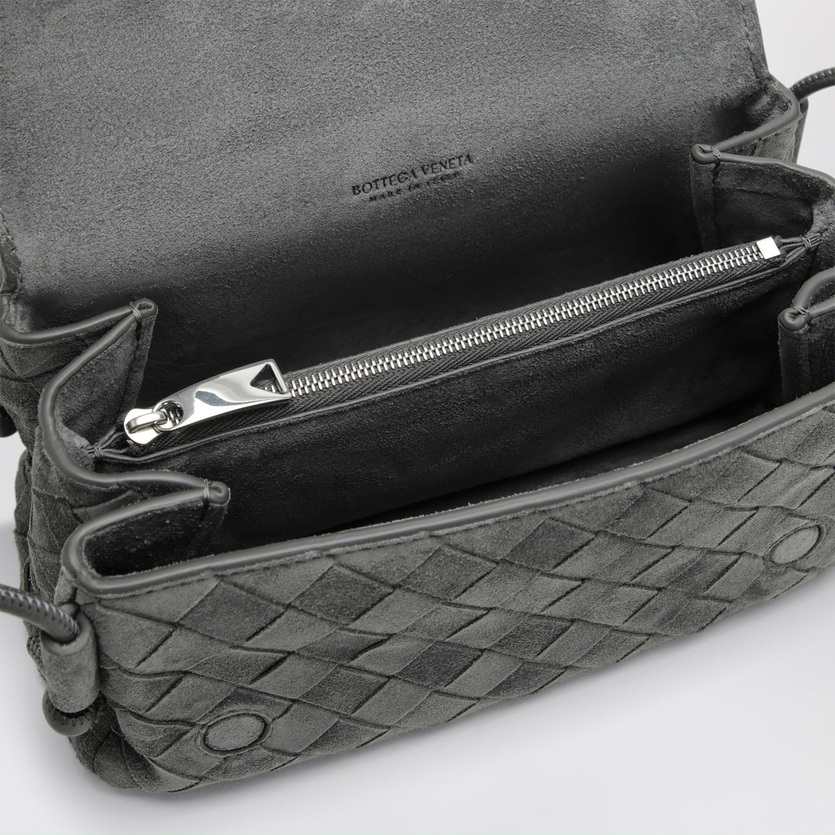 Notturno bag in grey Intrecciato suede