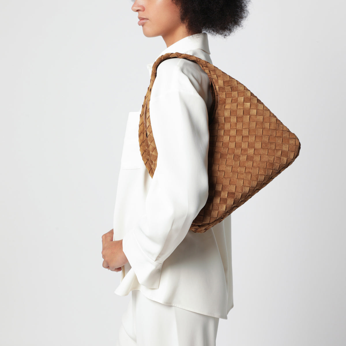 Dark caramel Campana shoulder bag in suede