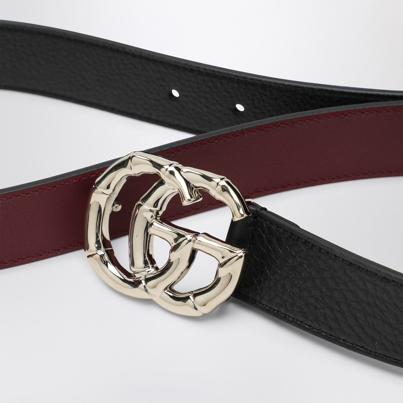 Black leather belt with bamboo GG Marmont buckle