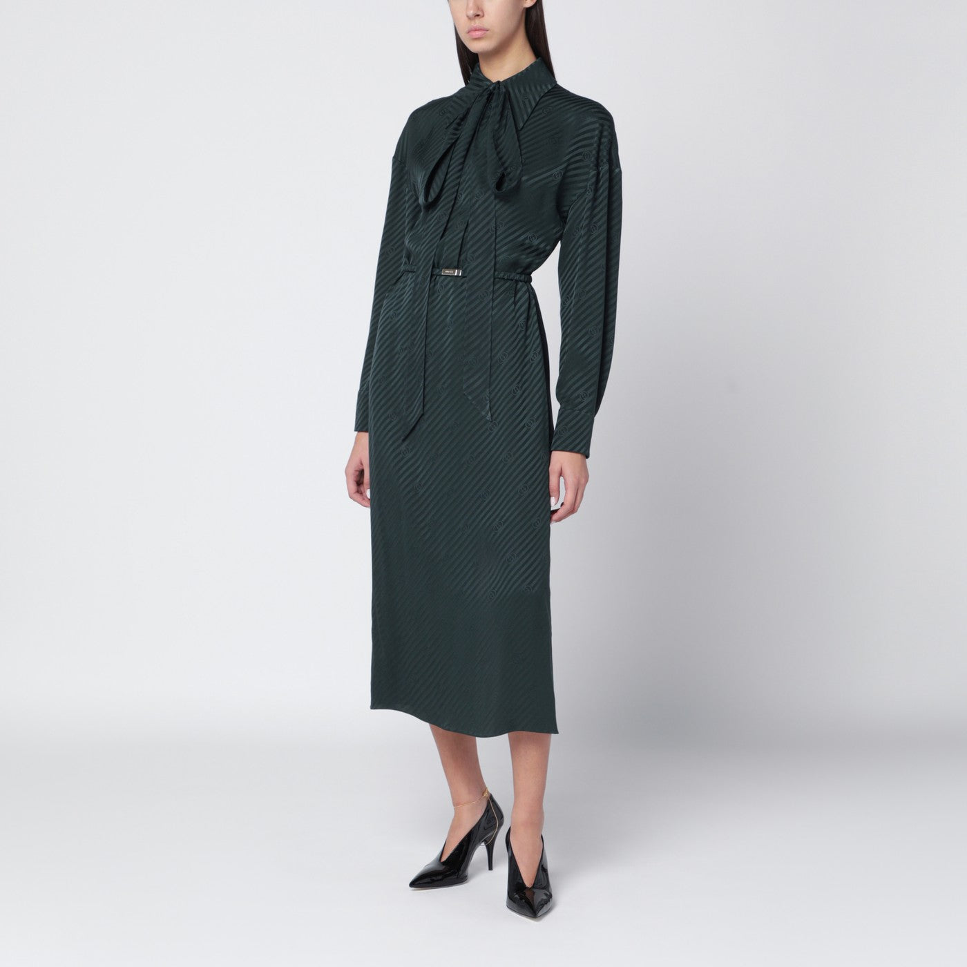 Green GG jacquard silk wrap dress