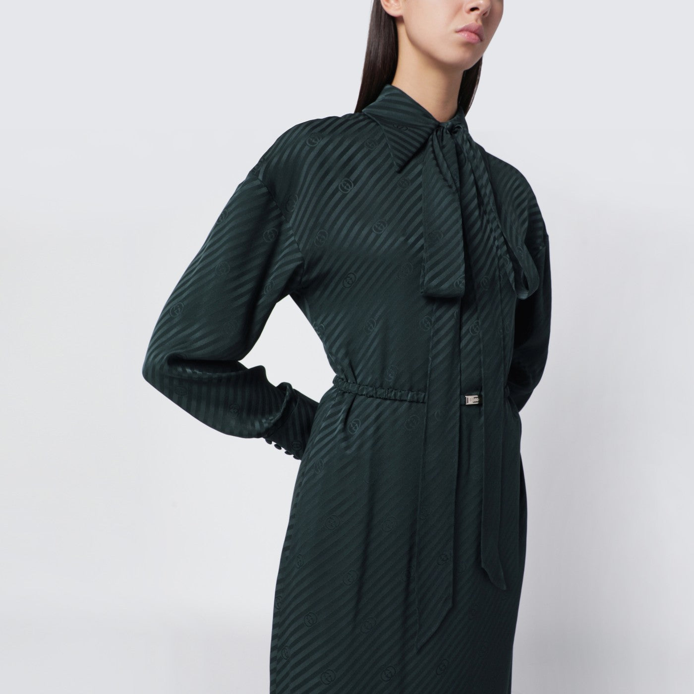 Green GG jacquard silk wrap dress