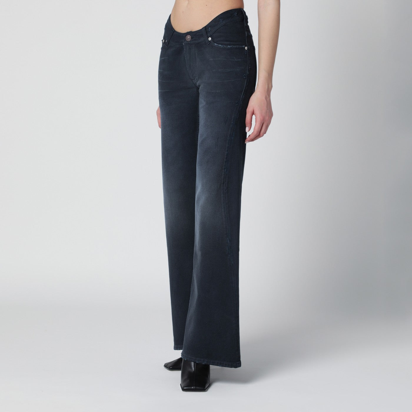 Navy blue jeans with curved waist