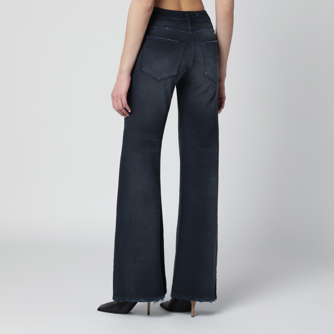Navy blue jeans with curved waist