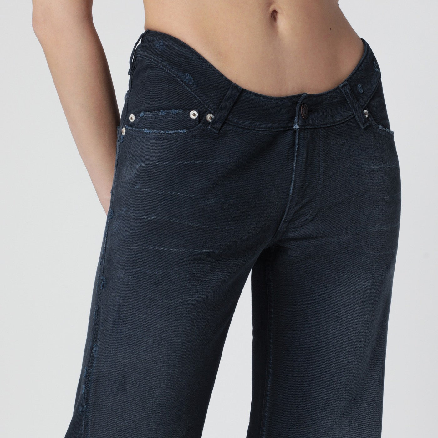 Navy blue jeans with curved waist