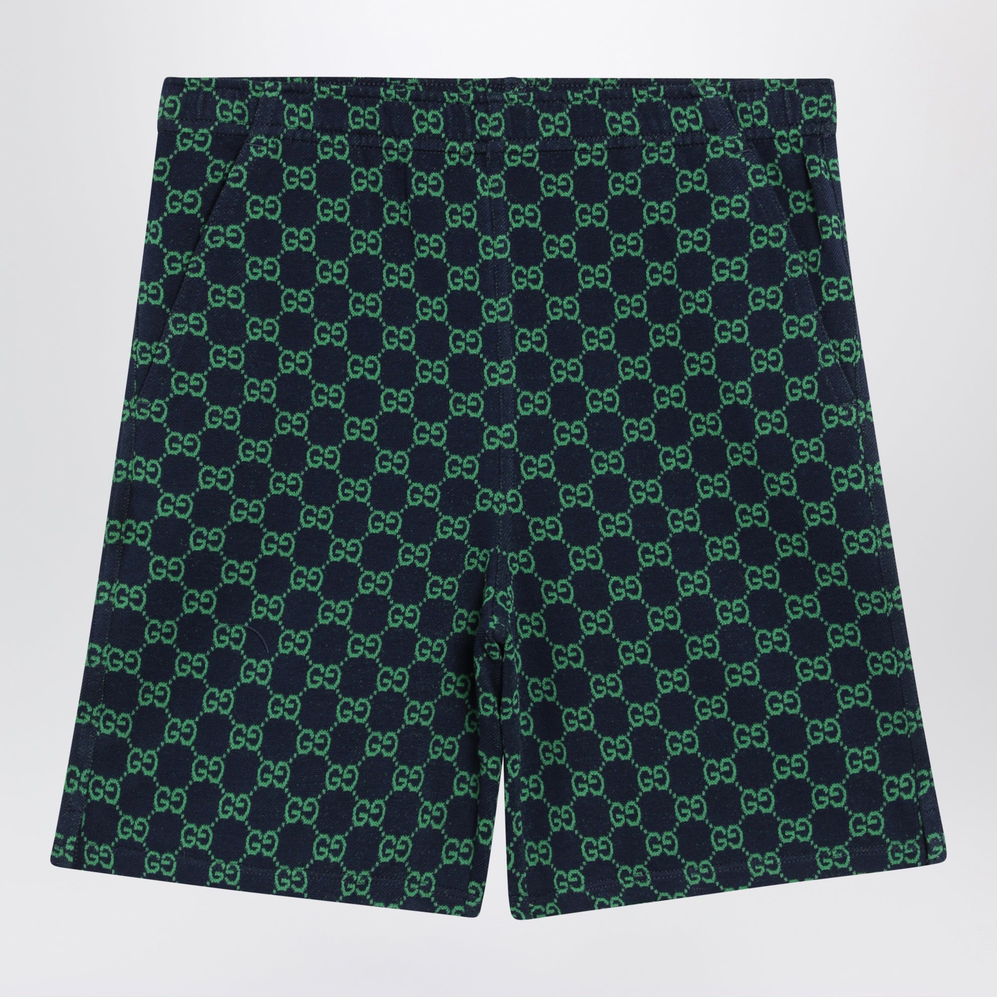 Short en piqué de coton GG bleu marine/vert