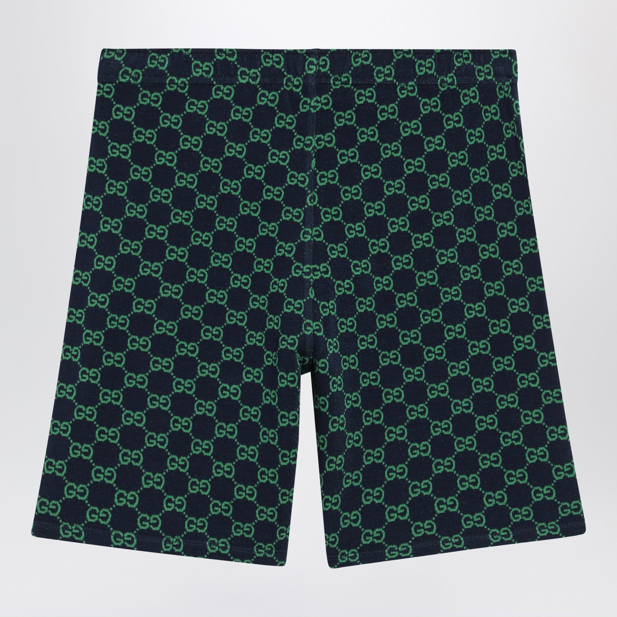 Short en piqué de coton GG bleu marine/vert