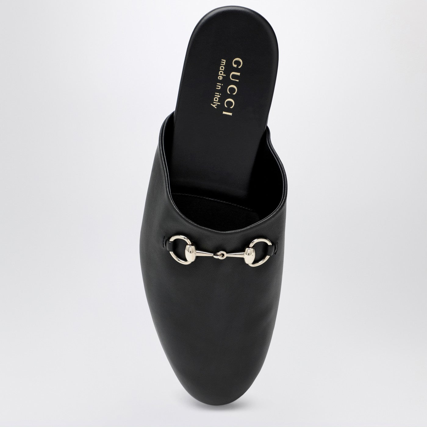 Black leather mules with Horsebit