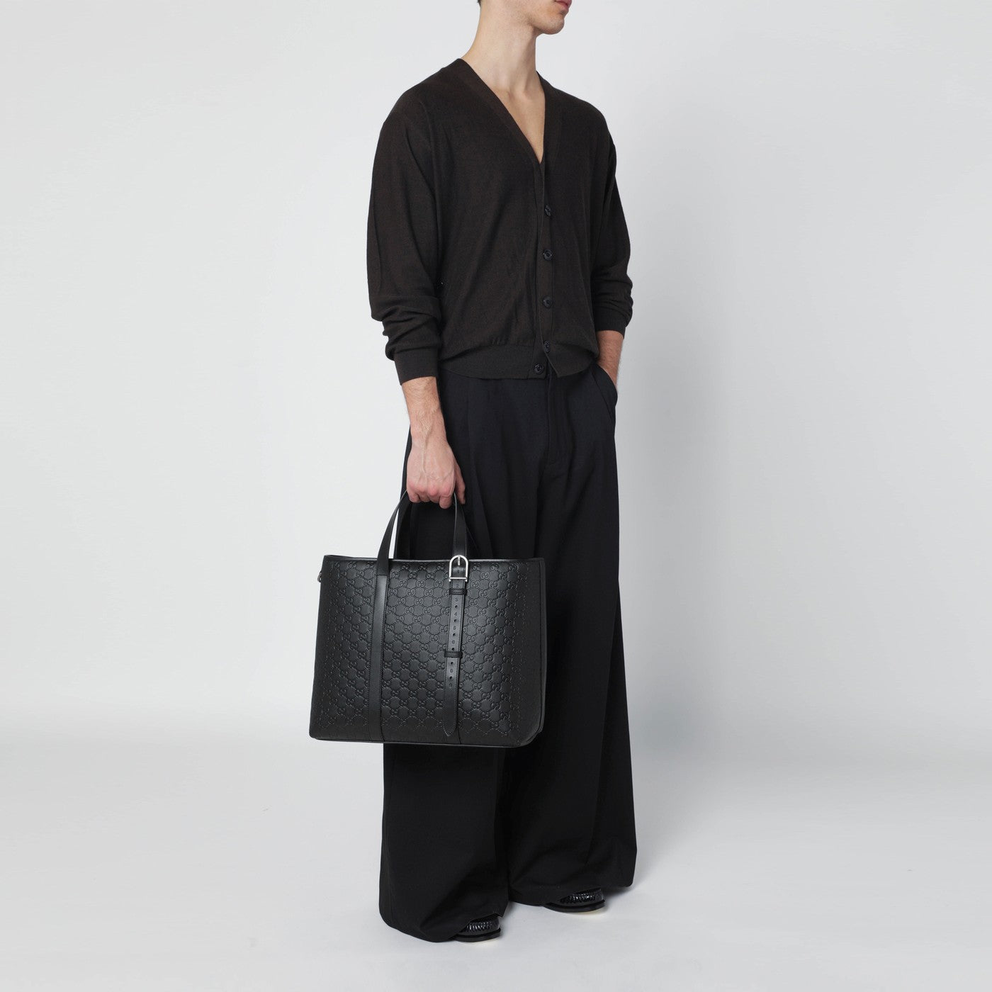 Large black GG Emblem shopping bag