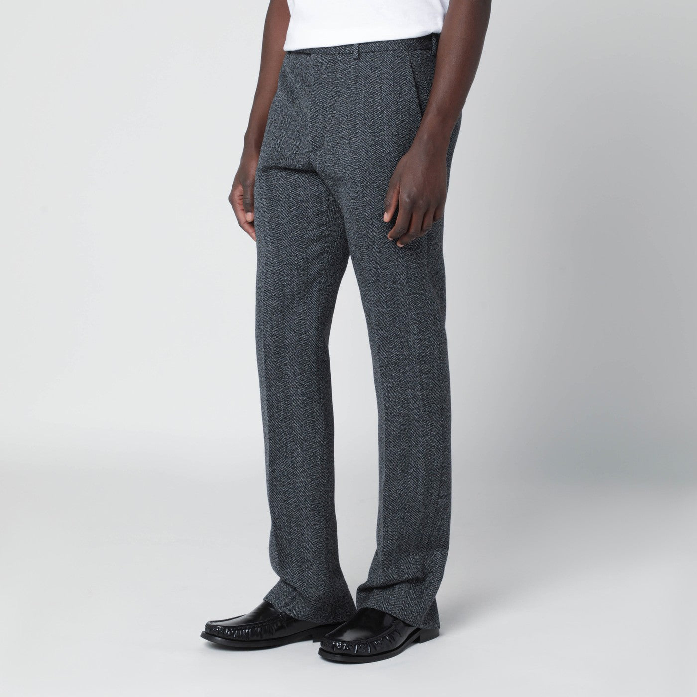 White/black mouliné fabric trousers