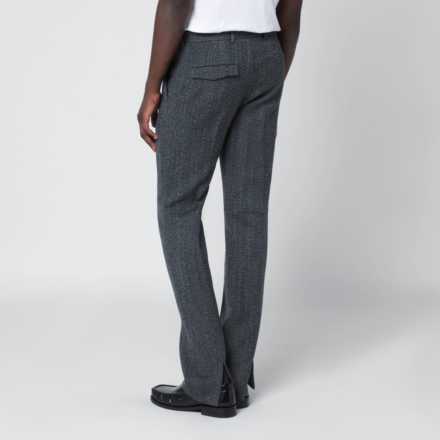 White/black mouliné fabric trousers