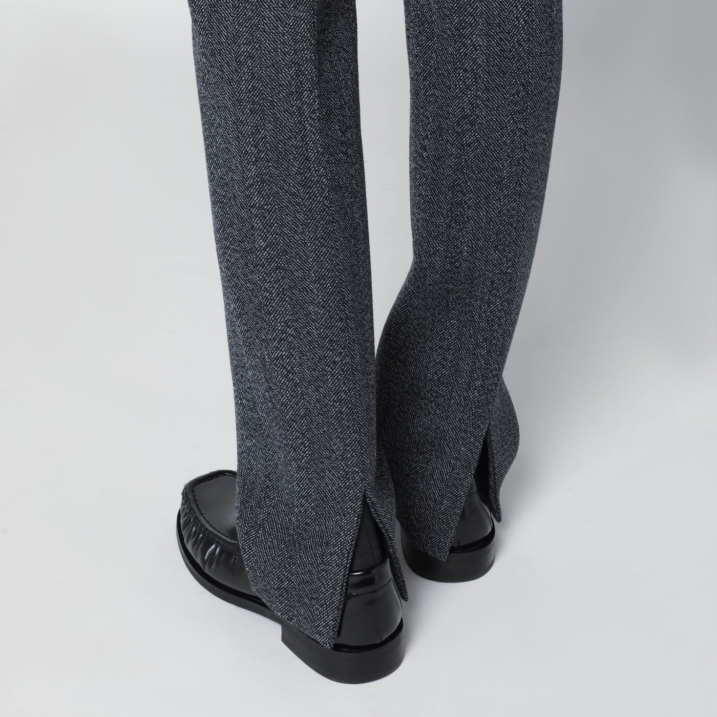 White/black mouliné fabric trousers