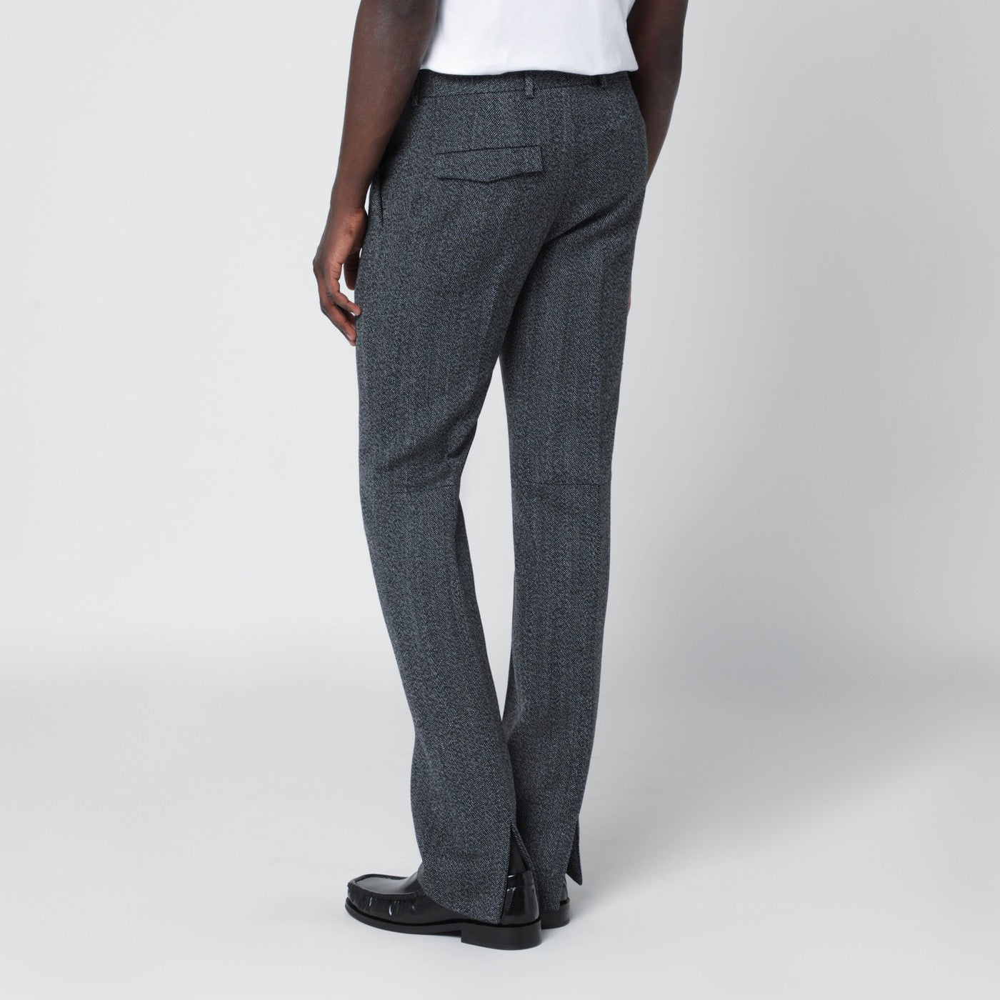 White/black mouliné fabric trousers