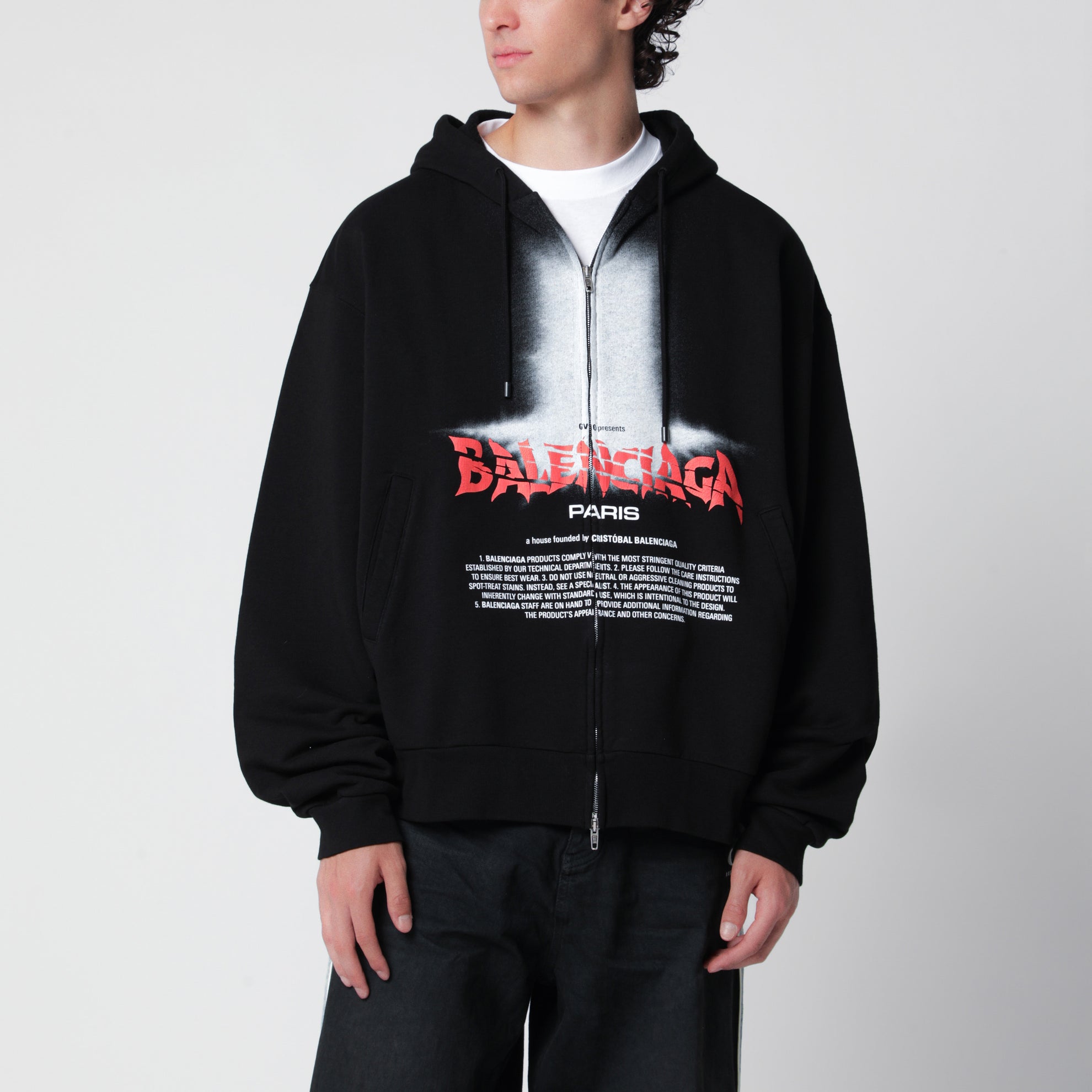 Felpa oversize con zip in cotone nera