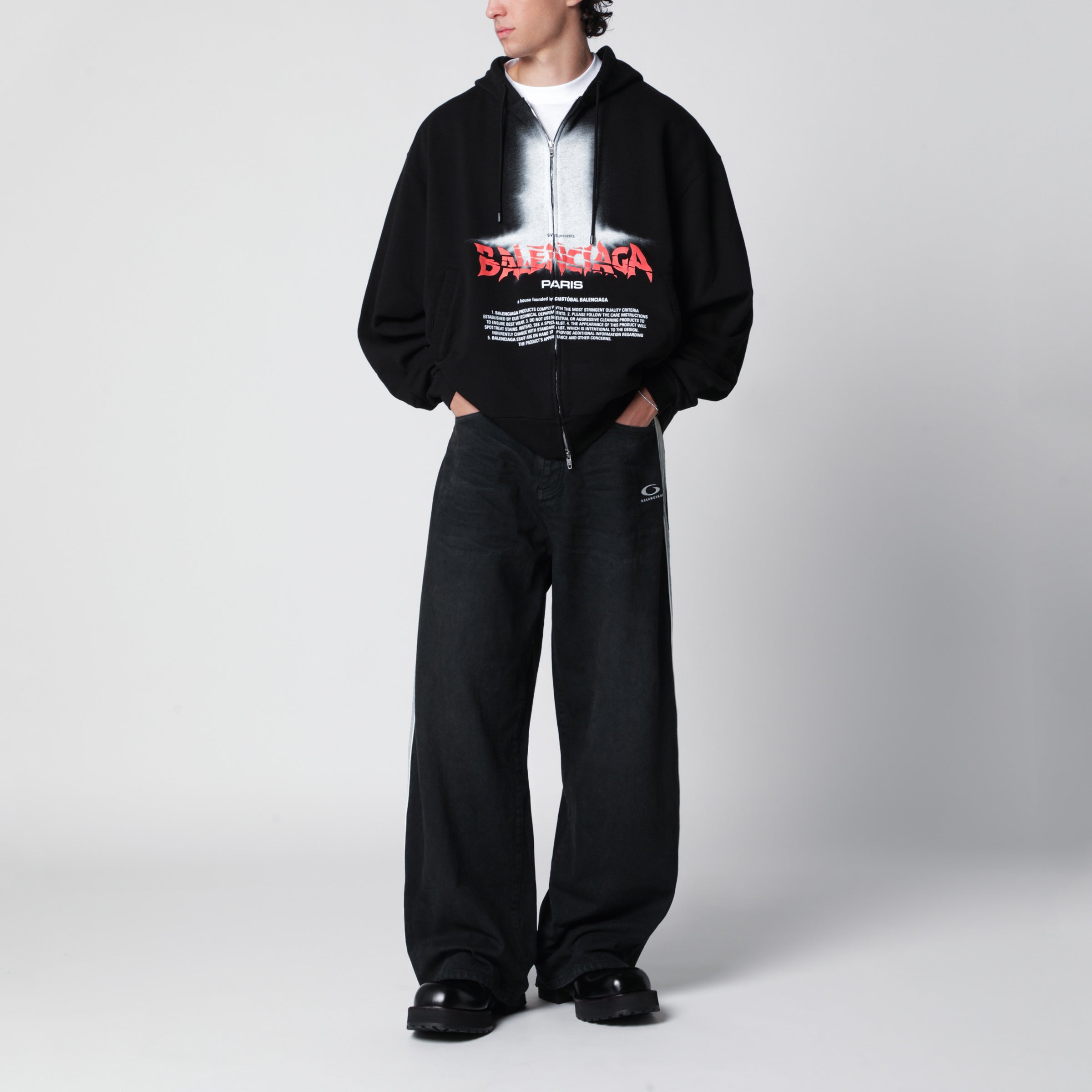 Balenciaga Oversized zip hoodie in black cotton | TheDoubleF