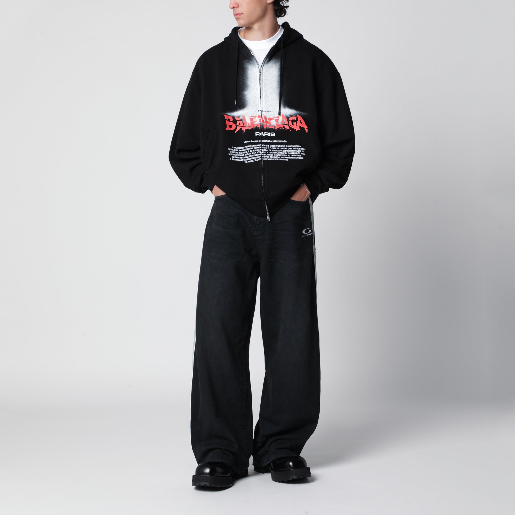 Felpa oversize con zip in cotone nera