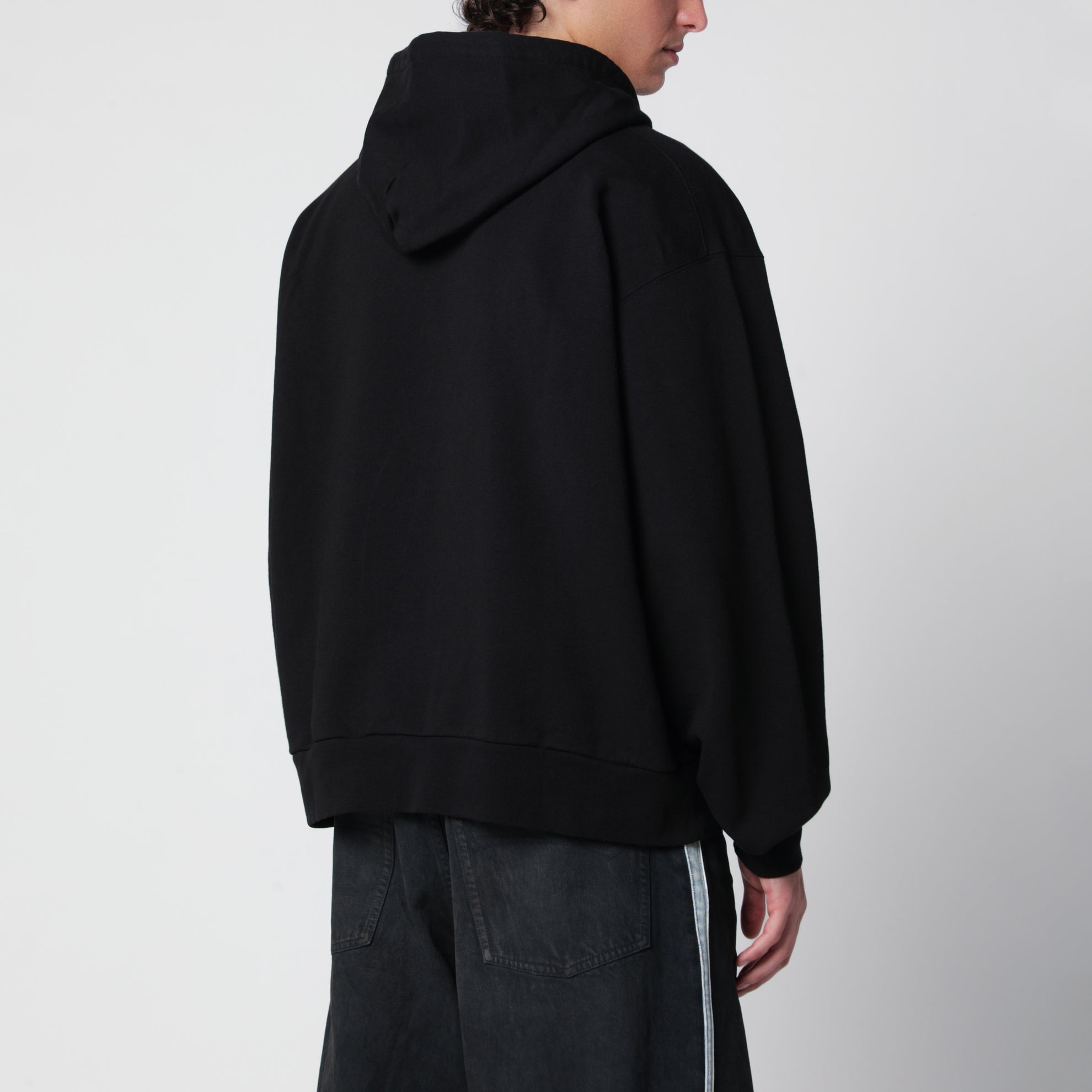 Felpa oversize con zip in cotone nera