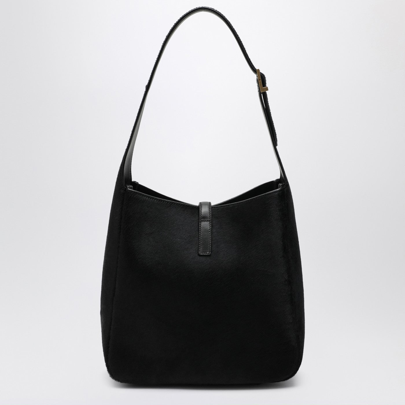Schwarze Le 5 À 7 Schultertasche aus Ponyfell-Leder