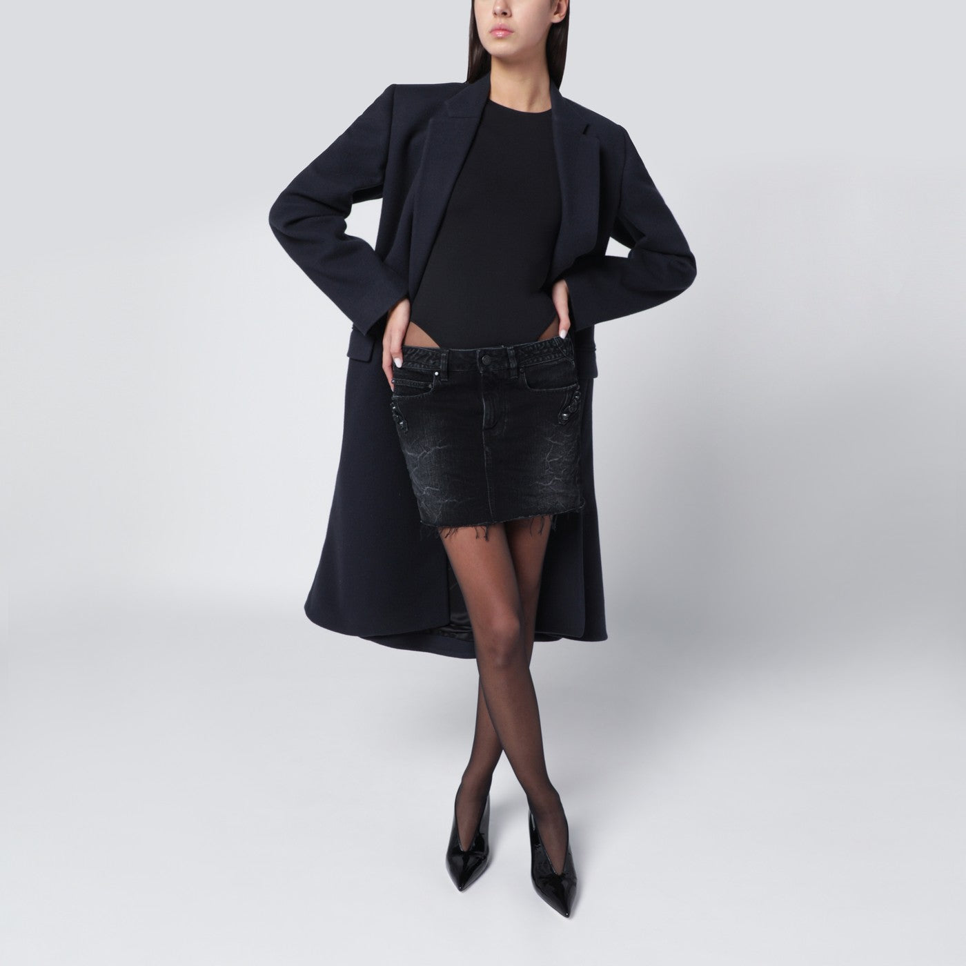 Balenciaga Navy blue Midi Godet wool coat | TheDoubleF