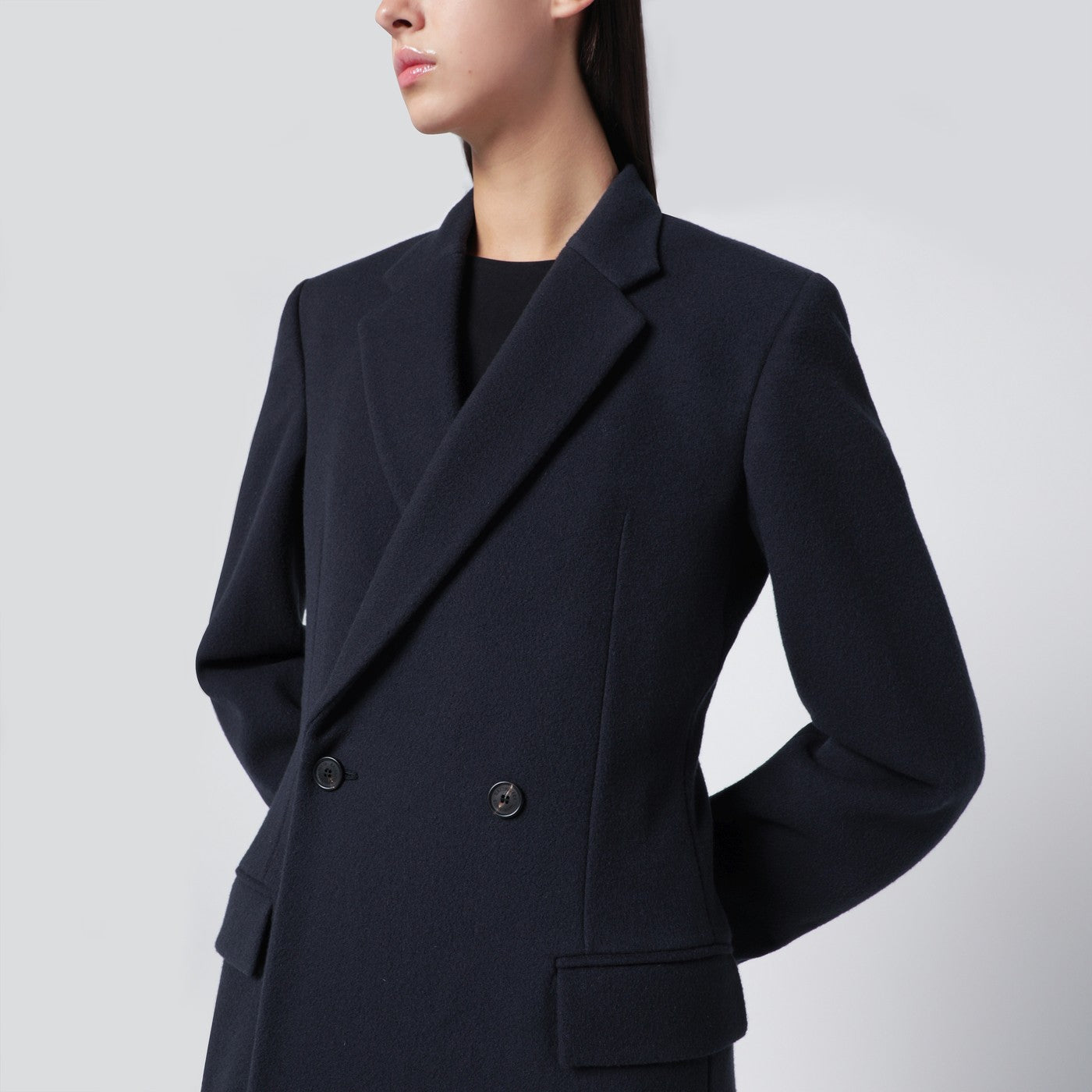 Balenciaga Navy blue Midi Godet wool coat | TheDoubleF