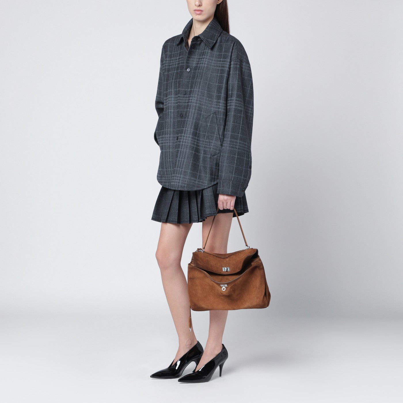 Mini gonna grigia effetto ombreggiato in tartan