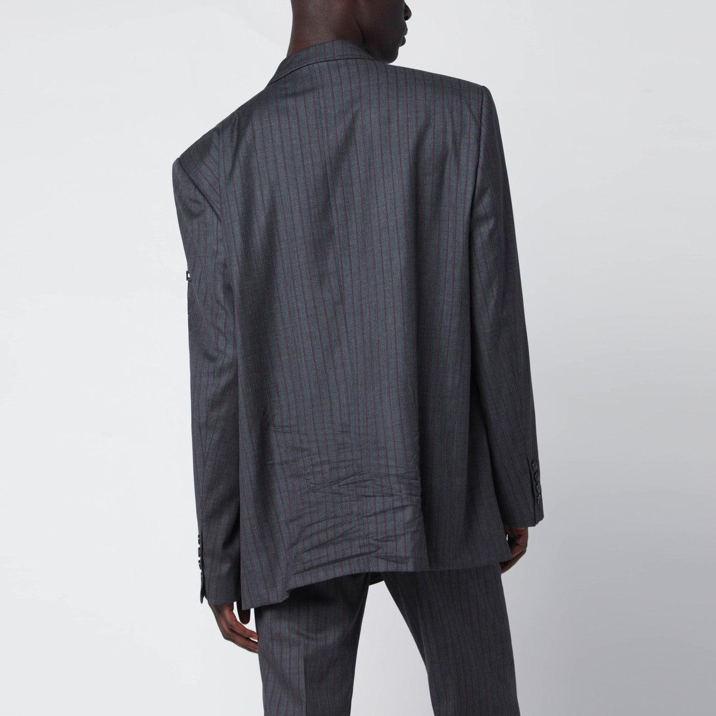 Veste à un bouton en laine grise à rayures