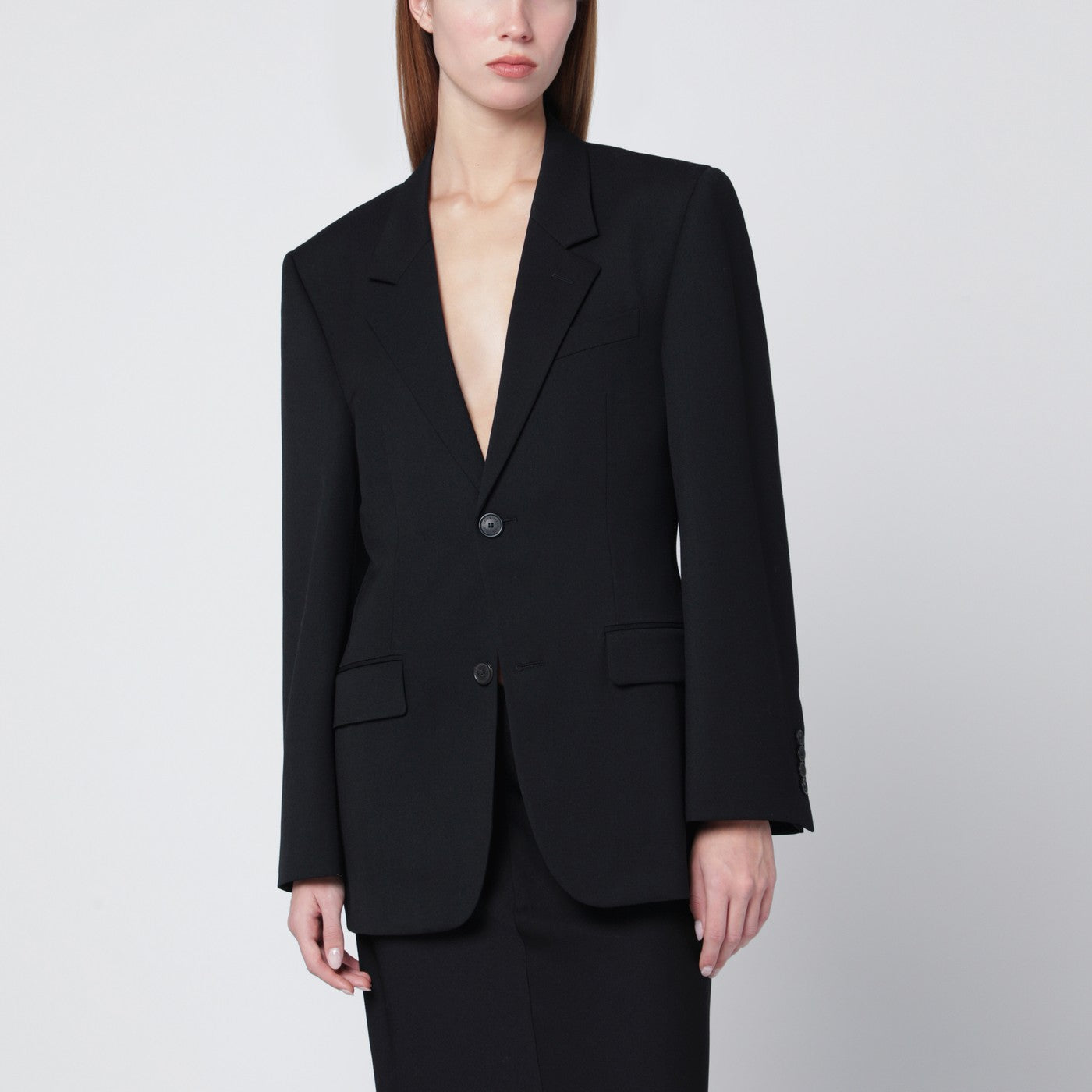 Single-breasted black wool jacket