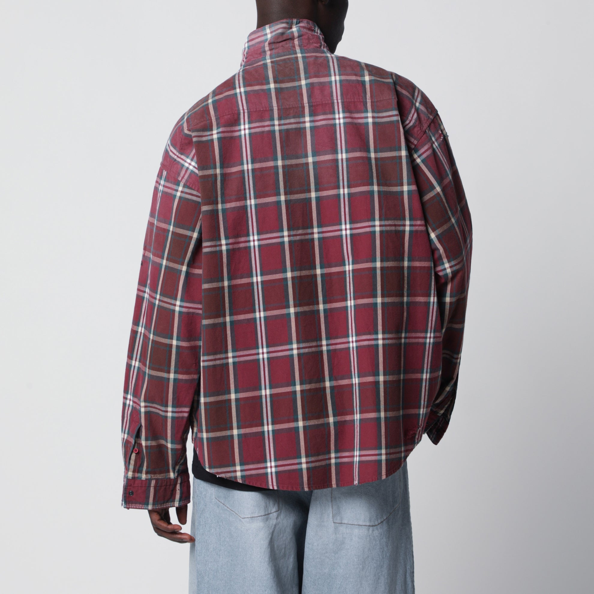 Chemise zippée en flanelle à carreaux bordeaux